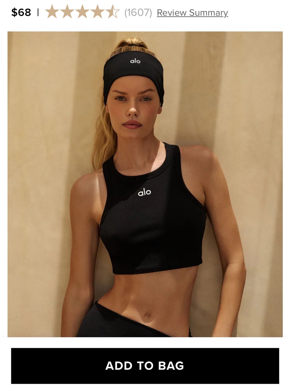 ALO Yoga Black Ribbed Crop Tank Top